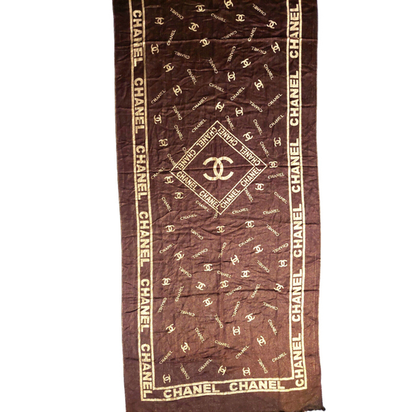 CHANEL Brown & Gold 100% Silk Reversible Shawl Wrap Scarf - Picture 9 of 16